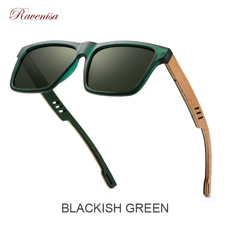 Ravenisa Zebra Wood Square Sunglasses Polarized Sun glasses Men Brand Designer Wooden Glasses  Frames Oculos De Sol Feminino