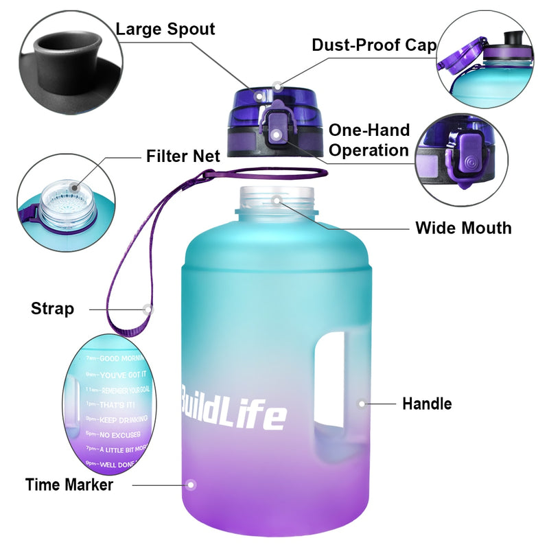 QuiFit 128 Unzen 73 Unzen 43 Unzen 1 Gallone Wasserflasche mit Zeitmarkierungen Filternetz Fruchtaufguss BPA-frei Motivations-Sportgetränkekrug