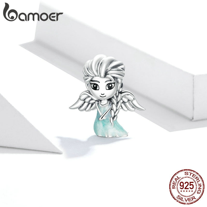 bamoer 925 Sterling Silver Snow Fairy Charm for Original Silver Plated platinum Bracelet Fine Jewelry DIY Bangle Beads SCC1652