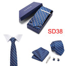 Gift Box 38 styles Tie Set Hanky Cufflinks With Gift Box Jacquard Woven Neckties Set For Men Wedding Party Lots of  accessories