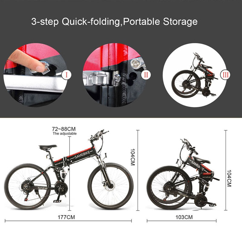 Samebike LO26 48V 500W Electric Mountain Bike Folding Ebike Eu Plug Electric Bicycle 26 Inch Tire 10Ah Li-ion Battery Moped Bike