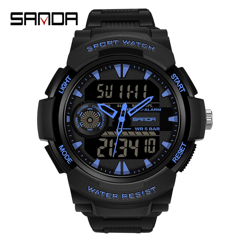 SANDA Watches For Men 50M Waterproof Clock Alarm reloj hombre Dual Display Wristwatch Quartz Military Watch Sport Mens Relogio