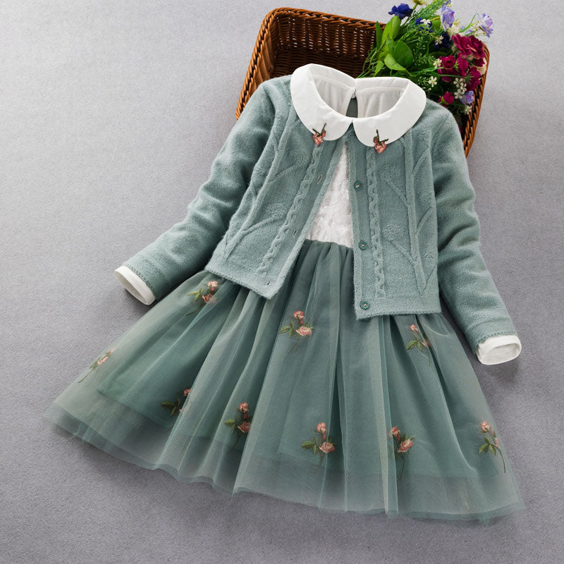 Elegantes Mädchenkleidungsset neu 2022 Frühling Herbst Kinder Prinzessin Mantel + Kleid 2Pcs Anzug für Mädchen Party Kinderkleidung 3 5 8 9 Jahre