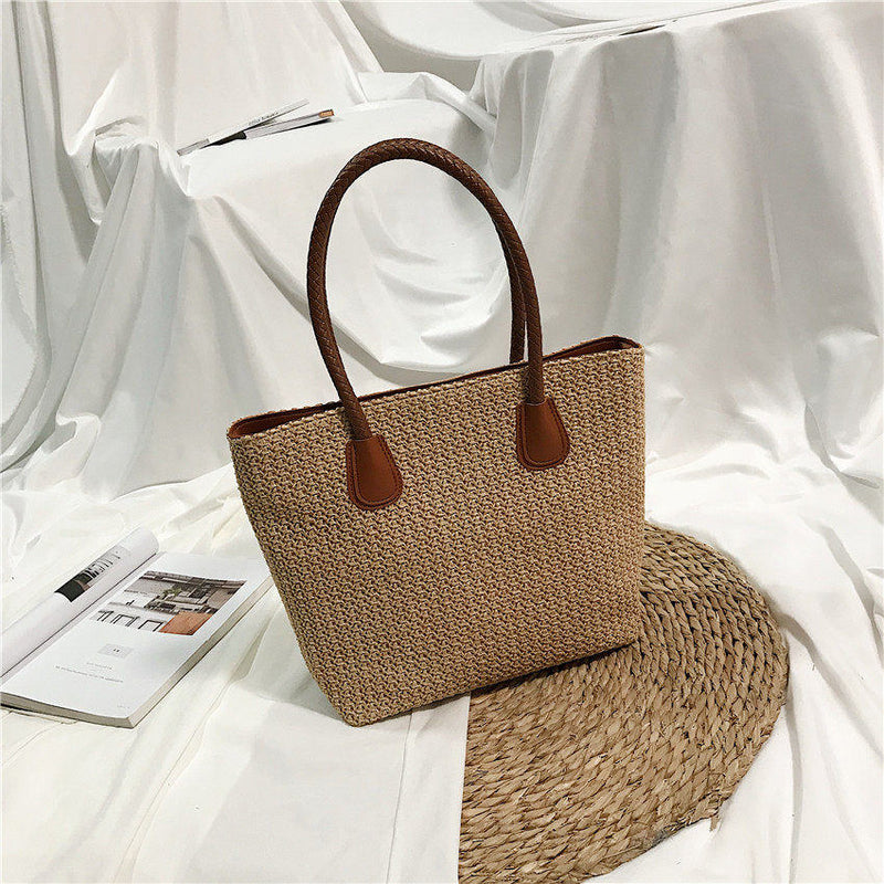 Bolso de mano tejido de ratán a la moda para mujer, bolso de playa de verano, bolso de mano de gran capacidad, bolsos cruzados de paja tejidos a mano para mujer