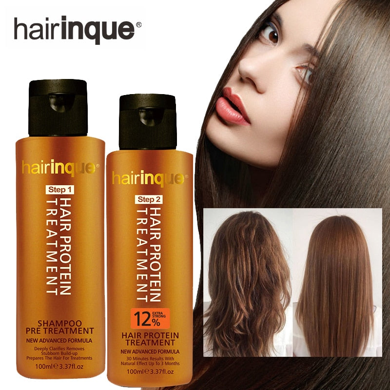 HAIRINQUE 12% Brasilianisches Keratin-Shampoo Haarpflege-Set 2 STÜCKE Haarglättungsbehandlung Repariert beschädigtes Haar für Frauen Männer 200 ml