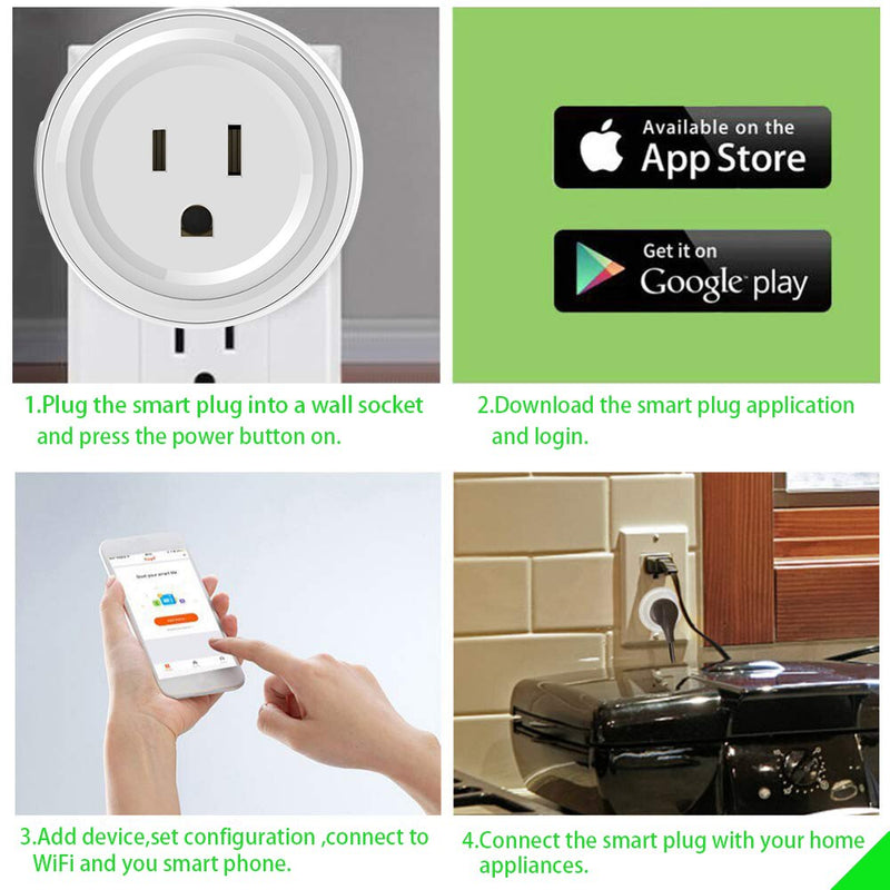 Smart Plug WiFi Mini Socket Smart Outlet, funciona con Alexa y Google Home, no requiere Hub, controla tus dispositivos a distancia