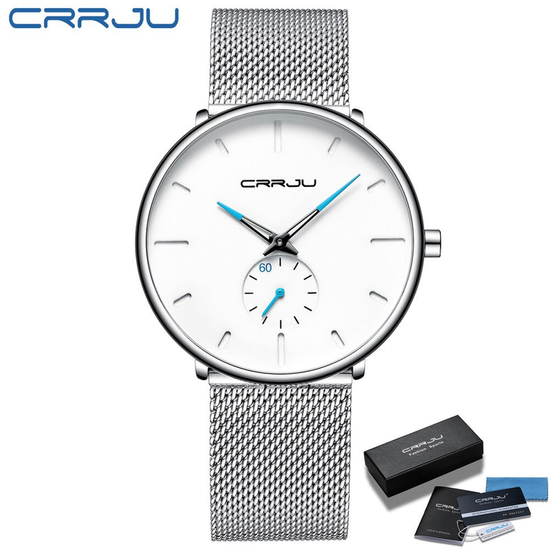 CRRJU Herrenuhren Ultradünn, minimalistisch, wasserdicht – modische Armbanduhr für Herren, Unisex, Kleid mit Edelstahl-Mesh-Band