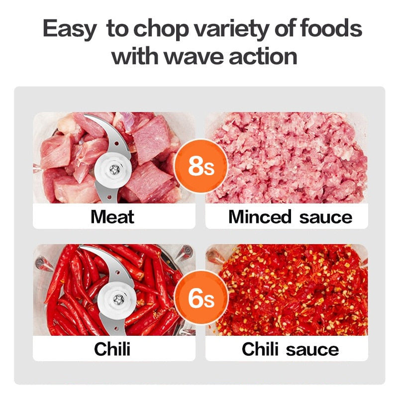 Picadora eléctrica de 2 velocidades VOA, picadora de carne de acero inoxidable, procesadora de alimentos, rebanadora, máquina de suplemento para bebés de 2 L de capacidad