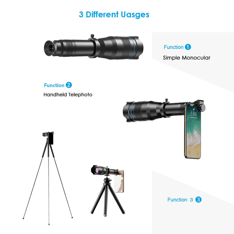 APEXEL 60X Handy-Monokular-Teleskopobjektiv, astronomisches Zoomobjektiv, ausziehbares Stativ für iPhone, Samsung, alle Smartphones