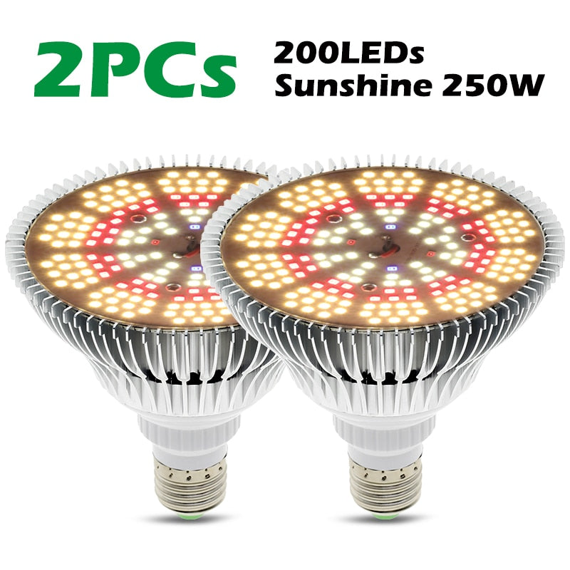 250W LED Grow Glühbirne E27 LED Pflanzenbirne 200 LEDs Sunlike Vollspektrum Grow Lights für Zimmerpflanzen Gemüse und Setzling