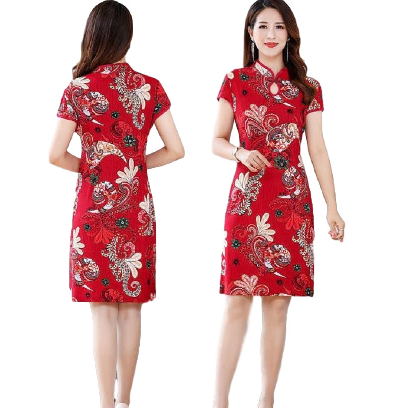 Woman Chinese Cheongsam Vintage Qipao Dress Retro Short Sleeve Oriental Traditional Lady Elegant Wedding Party Dresses 2022 New