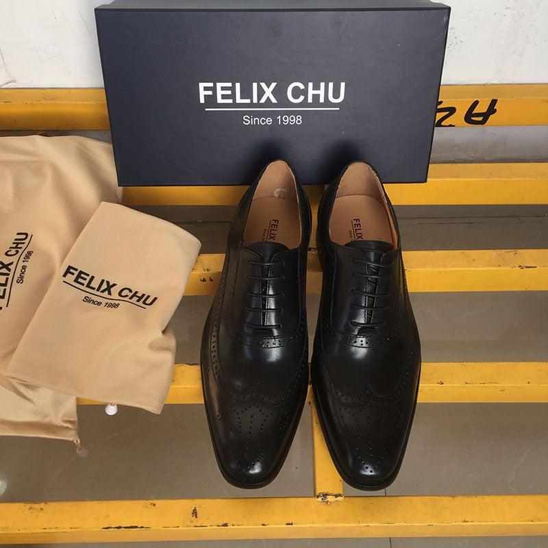 FELIX CHU Classic Wingtip Medallion Brogue Oxford Men&