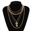 IngeSight.Z Punk Multi Layer Curb Cuban Chunky Thick Portrait Choker Halskette Damen Vintage geschnitzte Münze Anhänger Halskette Schmuck