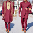 H &amp; D africano Agbada traje para hombres túnicas bordadas Dashiki cubierta camisa pantalones 3 uds conjunto Boubou Africain Homme Musulman Ensembles