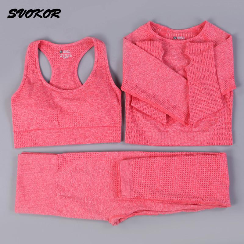 SVOKOR Yoga Set Damen Seamless Dot Fitness Kleidung Druck Workout Sportbekleidung Gym Push Up Leggings BH Sportanzug