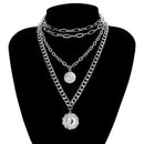 IngeSight.Z Punk Multi Layer Curb Cuban Chunky Thick Portrait Choker Halskette Damen Vintage geschnitzte Münze Anhänger Halskette Schmuck