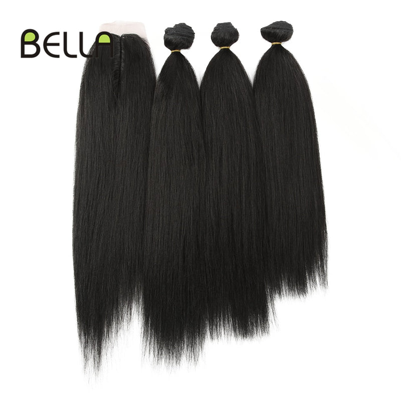 Yaki Straight Hair Bundles Ombre Bundles Synthetic Hair 4Pcs/Pack 18-22inch 245g Bundles With Closure BELLA Weave Hair Extension