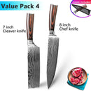 Kitchen Knife 1-9pcs Chef Knives 7CR17 440C High Carbon Stainless Steel Damascus Drawing Gyuto Cleaver Set Slicer Santoku Knife