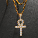 D &amp; Z oro blanco Ankh colgante Iced Out CZ piedras para hombre Micro pavimentado AAA CZ Hip Hop oro plata Color encanto cadenas joyería regalo