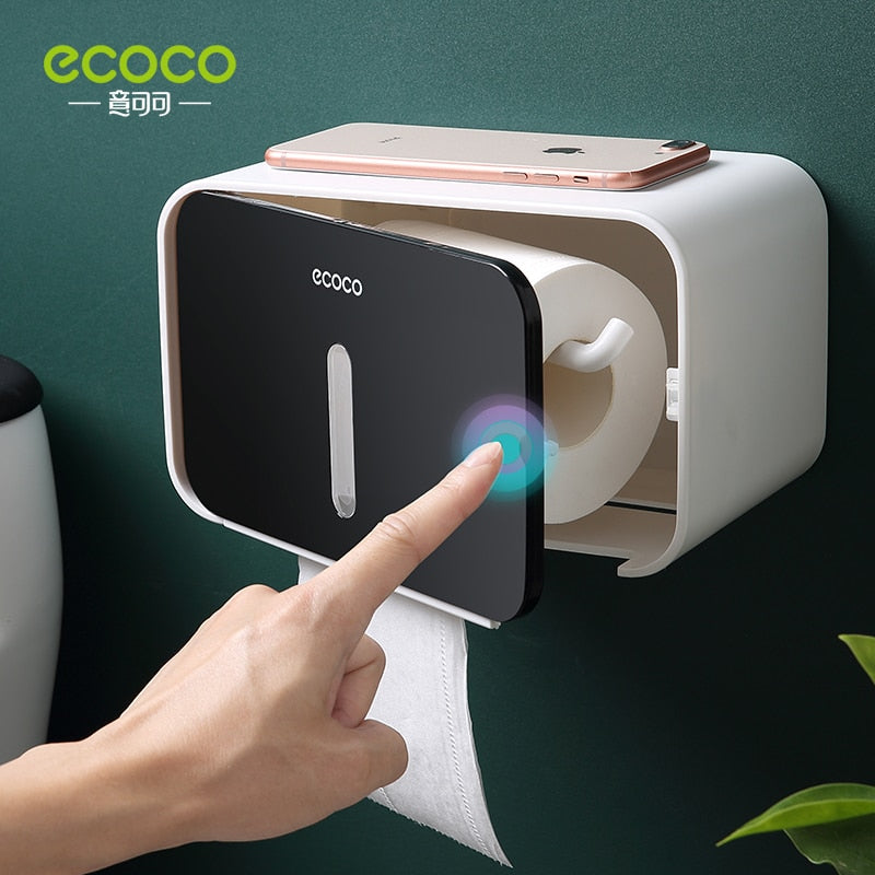 Caja de papel para rollo de baño impermeable sin clavos ECOCO, caja de papel higiénico, bomba de tejido de almacenamiento montada en la pared, herramientas de almacenamiento para el hogar y el baño