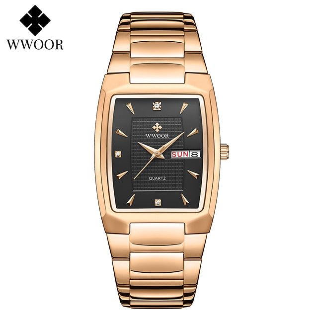 Relogio Masculino WWOOR 2022 New Square Watch Men with Automatic Week Date Man Quartz Wrist Watches Luxury Stainless Steel Gold