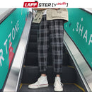 LAPPSTER-Youth Streetwear Black Plaid Pants Men Joggers 2022 Mens Straight Harem Pants Men Korean Hip Hop Trousers Plus Size