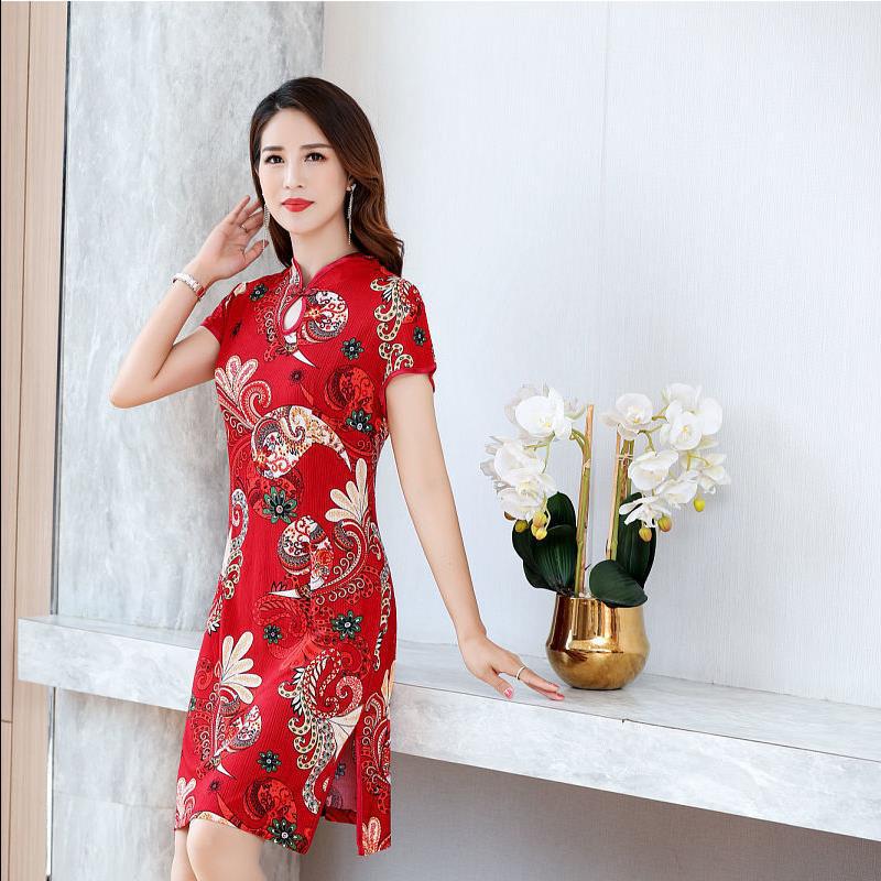 Woman Chinese Cheongsam Vintage Qipao Dress Retro Short Sleeve Oriental Traditional Lady Elegant Wedding Party Dresses 2022 New