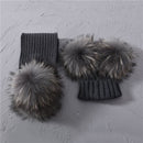 Winter Real Fur Scarf and Hat Set Kids Big Real Raccoon Fur Balls Hat Double Fur Pom Pom Beanies Children Girls Warm  Scarf Cap