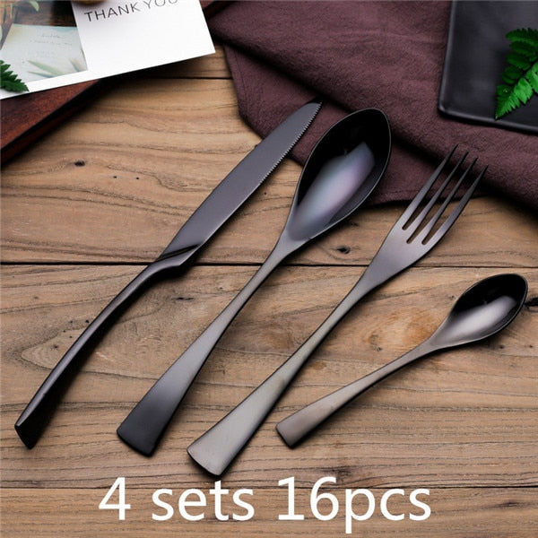 Gabeln Messer Löffel Schwarzes Besteckset Edelstahl Geschirr Geschirr Besteck Set Dinner Knife Fork Western Food Set