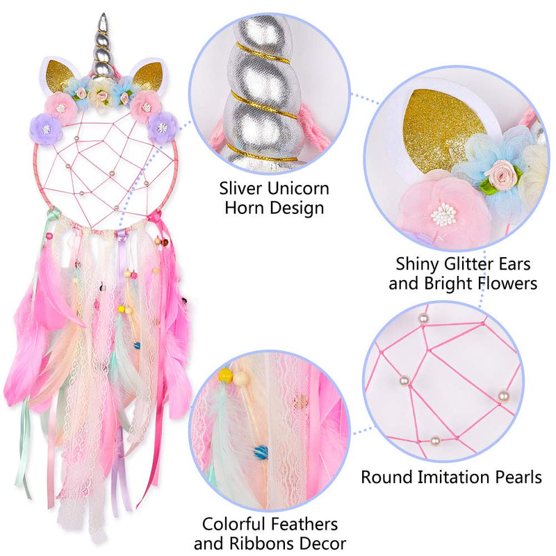 Dream Catchers Kids Unicorn Dream Catcher Feather Wall Decor for Girls Bedroom Flower Wall Hanging Decoration Flower