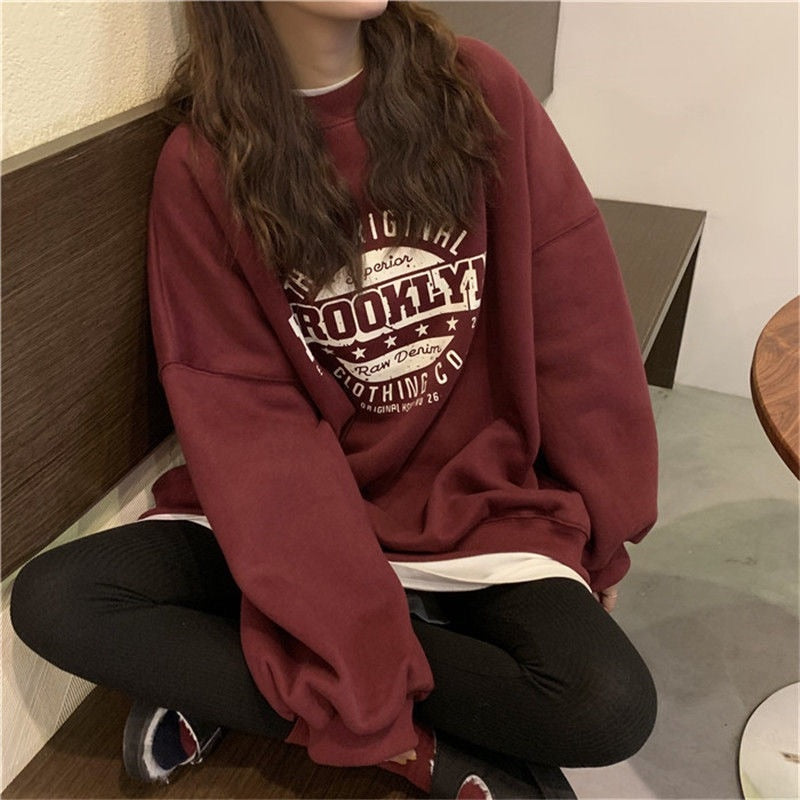 Dünnes Pullover-Sweatshirt Mode Herbst Designer Lose Sweatshirt mit Rundhalsausschnitt Harajuku Hoodie Polerones Mujer 2022 Kpop Kleidung