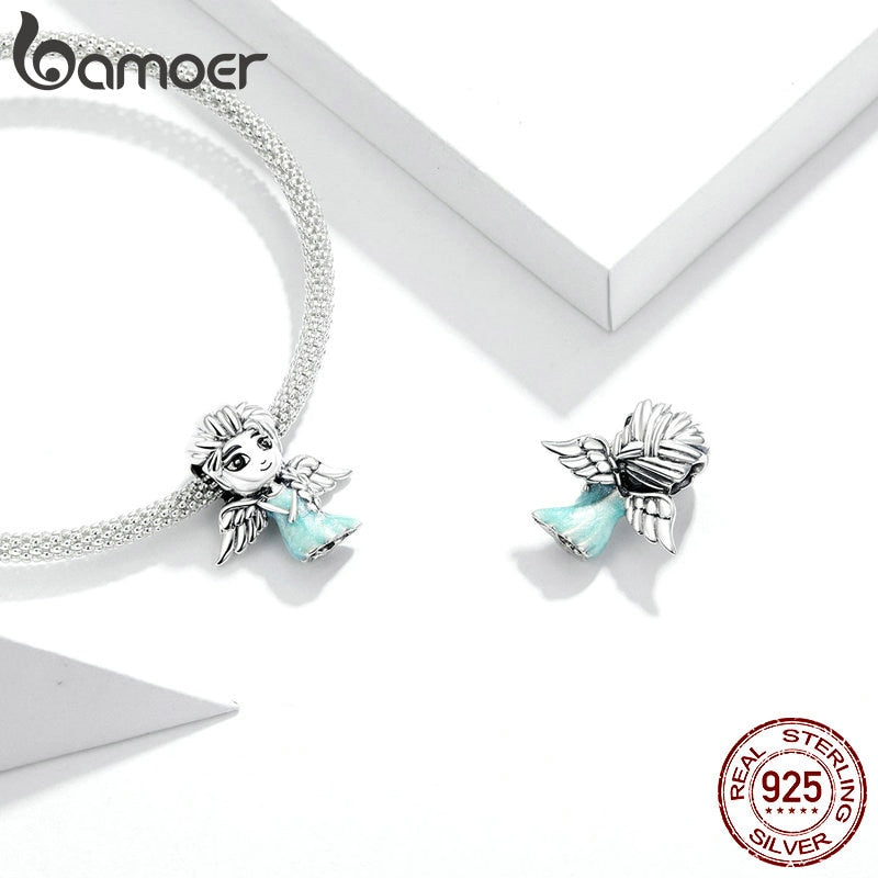 bamoer 925 Sterling Silver Snow Fairy Charm for Original Silver Plated platinum Bracelet Fine Jewelry DIY Bangle Beads SCC1652