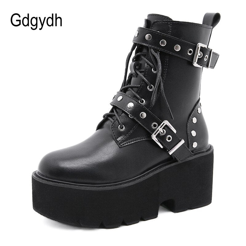Gdgydh Sexy Rivet Autumn Boots Women 2022 New Platform Ankle Boots For Women Black Gothic Nightclub Party Shoes Female Drop Ship