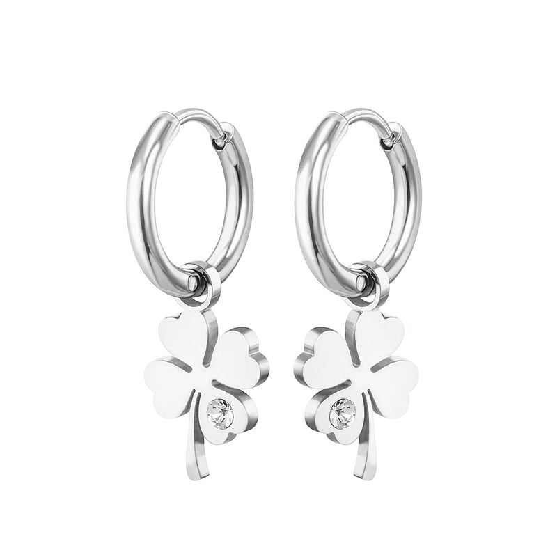 Neue vierblättrige Kleeblatt-Ohrringe für Frauen-Gold-Silber überzogene Creolen-Ohrringe 2021 Trend-Edelstahl-Schmuck Freies Verschiffen