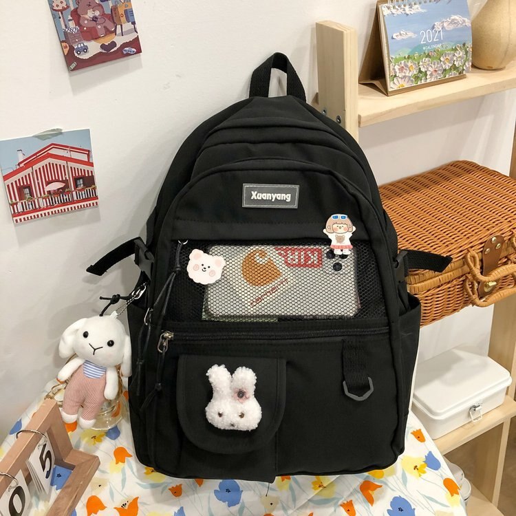 Mochila de moda japonesa para Mujer, mochilas escolares para chicas adolescentes, mochilas de malla de nailon con múltiples bolsillos, Mochila femenina, Bolsa para Mujer