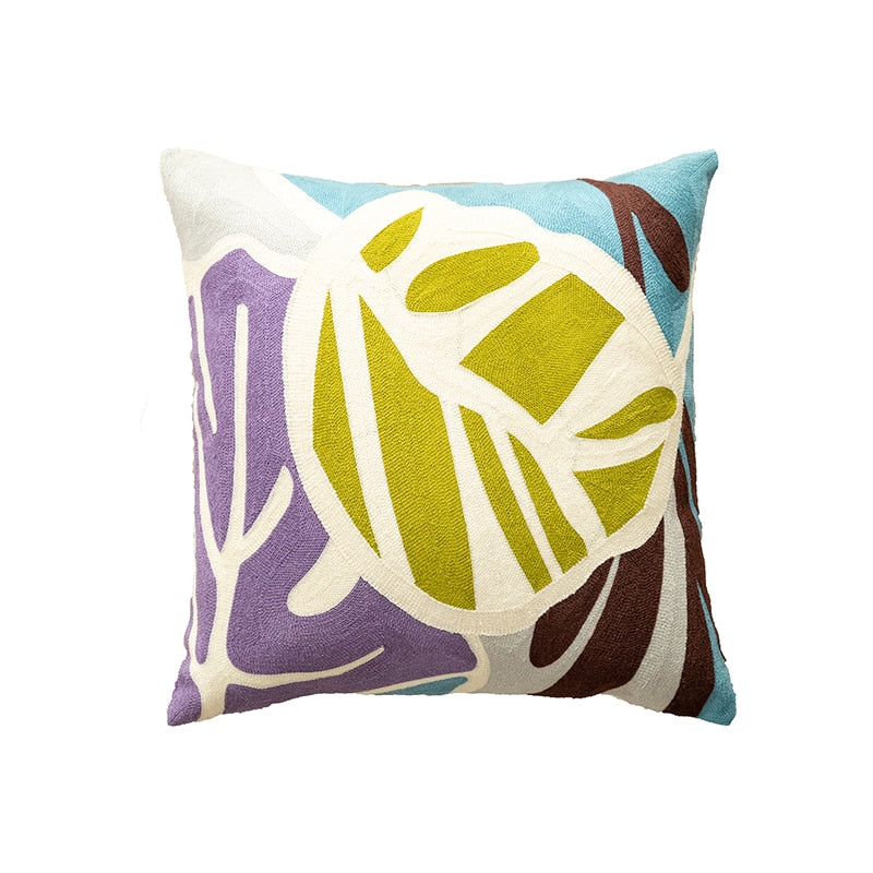 Leaf Cushion Cover Embroidered Abstract Geometric Pillowcase Tassels Fringe Square Pillow Cover 45x45cm/30x50cm Home Decoration