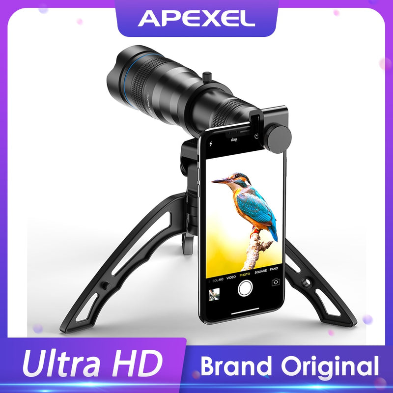 APEXEL Optional HD 36X metal telescope telephoto lens monocular mobile lens+ selfie tripod for Samsung Huawei all Smartphones