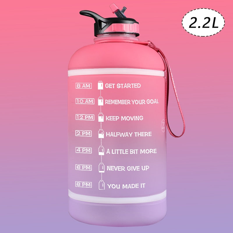 ZOMAKE 2.2/3.78L Gallon Water Bottle with Time Marker &amp; Straw, Motivational Water Jug BPA Free Leakproof Large Water Bottles Gym