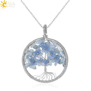 CSJA Tree of Life Pendant Necklace Natural Stone Silver Color Wire Wrap Quartz Crystal Chip Bead Flower Reiki Jewelry Women G306