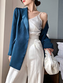 Blazer azul para mujer 2022 primavera otoño moda estilo coreano traje de satén de lujo chaqueta OL abrigo de trabajo ropa de abrigo femenina