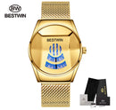 New Sport BESTWIN Mens Quartz Watches Hot Luxury Brand Watch For Men Silicone Wristwatch Waterproof Clock Relogio Masculino