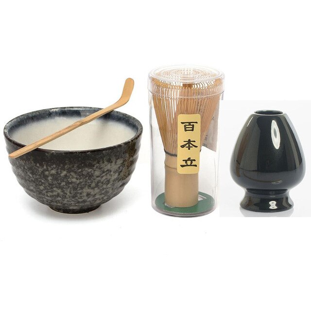 Servicio de té Bambú Natural Matcha Té verde Polvo Batidor Cuchara Juego de cuencos de cerámica Ceremonia de té japonés