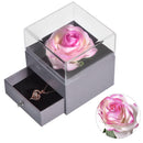 Mothers Day Natural Eternal Rose Jewelry Box /w 100 Languages Love Necklace Preserved Flowers Proposal Ring Case Gifts for Her