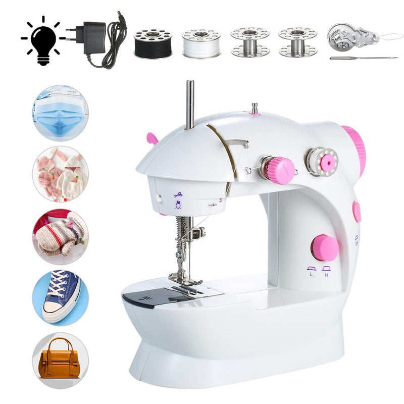 Mini máquina de coser de 2 velocidades, doble hilo, portátil, eléctrica, multifunción, para el hogar, con Pedal de corte ligero