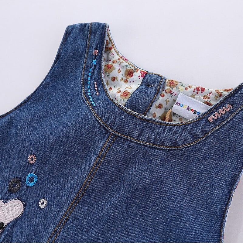 Mudkingdom Toddler Girls Denim Dress Cartoon Mouse Sleeveless Cute Vest Dress for Girl Dresses Puppy Jean Dress Kids Clothes