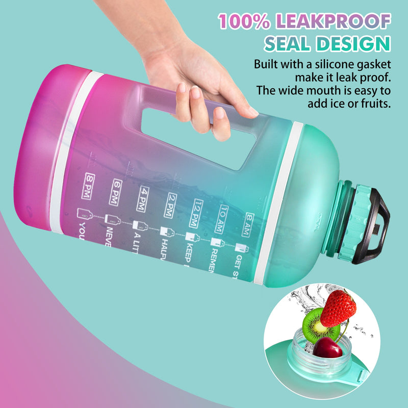 ZOMAKE 2.2/3.78L Gallon Water Bottle with Time Marker &amp; Straw, Motivational Water Jug BPA Free Leakproof Large Water Bottles Gym