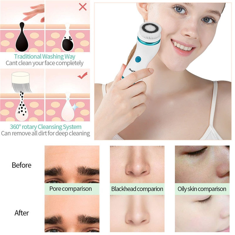 CkeyiN 4 in 1 Electric Facial Cleansing Brush Skin Scrubber Deep Face Cleaning Peeling Machine Pore Cleaner Roller Massager 46