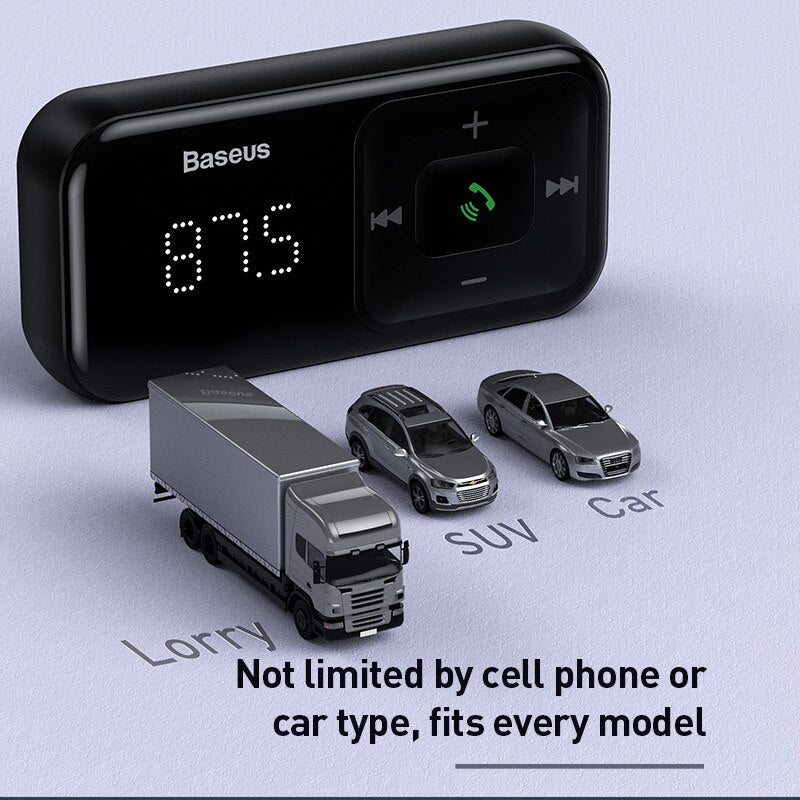 Transmisor FM para coche Baseus, compatible con Bluetooth, cargador de coche USB 5,0, Kit inalámbrico manos libres AUX, modulador de Radio automático, reproductor de MP3