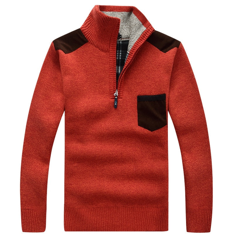 Nuevo suéter de invierno para hombre, suéter de punto, suéter informal grueso de lana polar para hombre, suéter de bolsillo cálido con cuello de pie