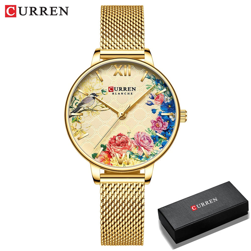 Women Watches CURREN Black Clock Stainless Steel Mesh Quartz Wristwatch Female Casual Charm Watch for Ladies relogios feminino